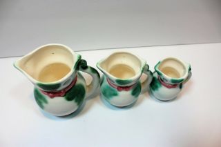 Vintage Set of 3 Kitty Cat Pitcher/Creamers Pink Bow/Green Dots Japan Holt 2