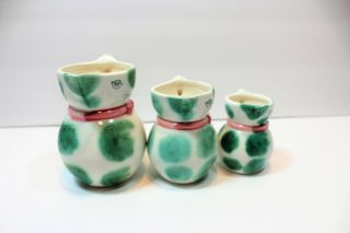 Vintage Set of 3 Kitty Cat Pitcher/Creamers Pink Bow/Green Dots Japan Holt 3