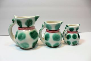 Vintage Set of 3 Kitty Cat Pitcher/Creamers Pink Bow/Green Dots Japan Holt 4