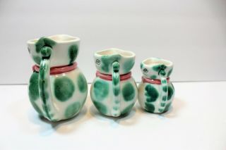 Vintage Set of 3 Kitty Cat Pitcher/Creamers Pink Bow/Green Dots Japan Holt 5