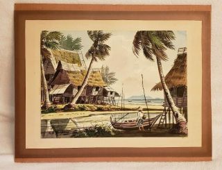 Vintage A B Ibrahim Watercolor,  Kampung?,  Malaysia,