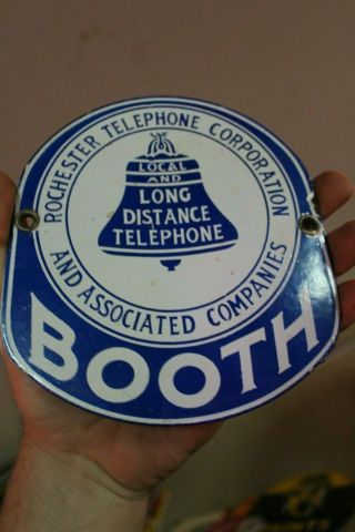 Rochester Telephone Booth Porcelain Metal Dealer Sign Local Long Distance Phone