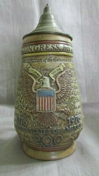Vintage Anheuser Bush 1776 - 1976 United States Of America Lidded Beer Stein