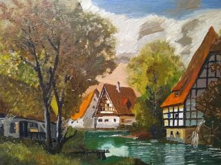 Fine Art Artist Signed Vintage German Landscape Oil Painting Berlin