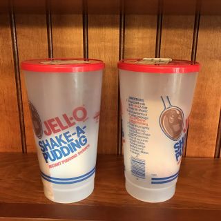2 Jello Shake - A - Pudding Instant Pudding Vtg Shaker Plastic Cup Promo Collectible