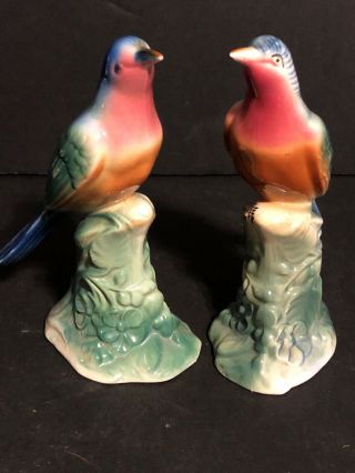 Awesome Pair Set Vintage Ceramic Blue Bird Figurine Figure Male Female Ida Sweet