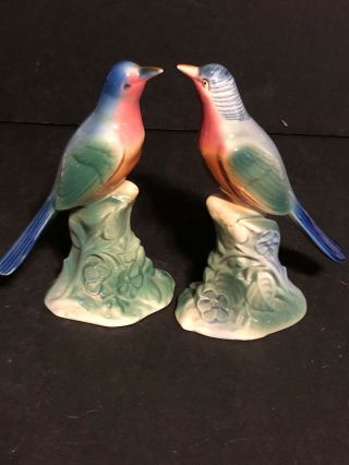 AWESOME pair set vintage ceramic blue bird figurine figure male female Ida Sweet 3