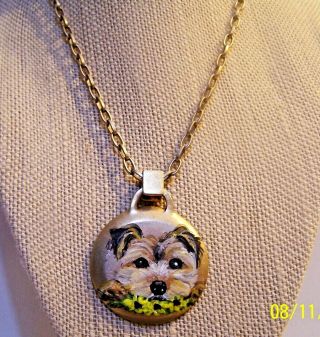Hand Painted Yorkie On Pendant And 18 " Metal Chain With Extension