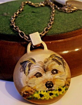 hand painted Yorkie on pendant and 18 