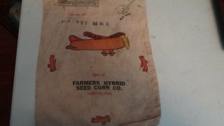 Vintage Farmers Hybrid Seed Corn Sack Airplane Hampton Iowa Farm Bag Cloth Feed