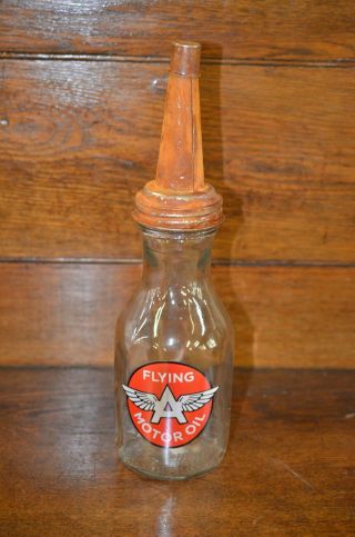 Vintage Style Flying A 1 Quart Glass Oil Bottle W Spout & Dust Cap