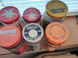 6 Vintage Coffee Jars Sanka Maxwell House Nescafe 2oz Master Blend 4oz