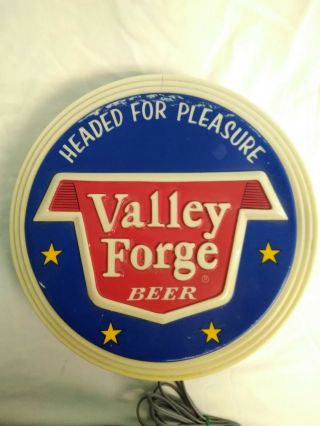 Valley Forge Light Up Plastic Round Beer Sign Adam Scheidt Norristown Pa 1960s