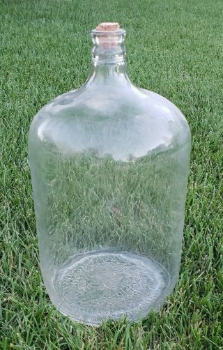 Vintage Large Glass 5 ? Gallon Bottle Water Wine Beer Jug With Cork 6250 I 10