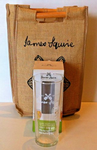 Rare James Squire Festival Bag Wooden Handle Burlap & James Squire Beer Glass
