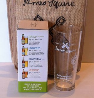 Rare James Squire Festival Bag Wooden Handle Burlap & James Squire Beer Glass 5