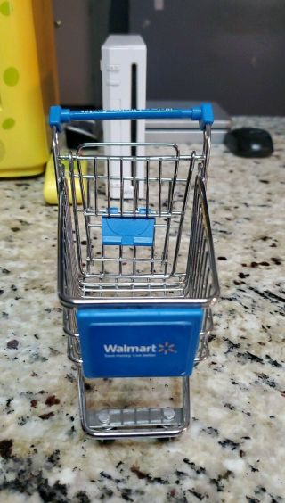 Walmart Toy Barbie Size Mini Shopping Cart,  Gray Metal / Blue Sign 5.  5 In