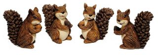 Resin Brown Squirrel Figure With Nut Set/4 Garden Summer Fall Home Decor 4 "