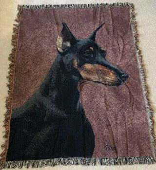 Linda Picken Doberman Pinscher Dog Throw Lap Blanket Tapestry 47 " X 60 " Fringed