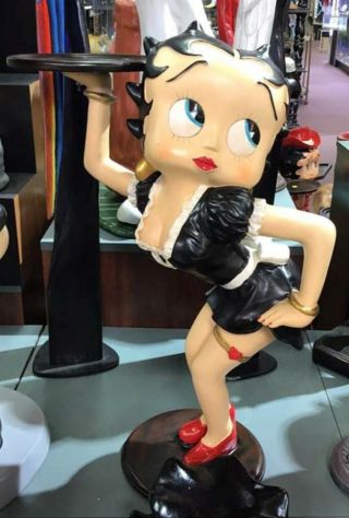 Betty Boop Life Size French Maid With Tray Butler Statue (26” H X 20” W X 11”d)