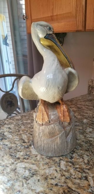 Large White Pelican Hand Painted Statue
