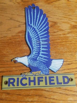 Richfield Porcelain Sign Oil Gas Station Eagle Bird Grease Lube Car Truck Bus
