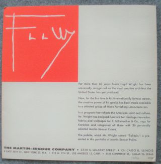 1956 Martin - Senour Paint Brochure - Frank Lloyd Wright Selects Taliesin Palette 3