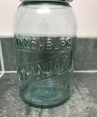 Lynchburg Standard Mason Quart Jar With Zinc Lid Aqua Blue Rare