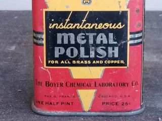 1930s BLACK AMERICANA Boyer ' s Metal Polish Can One Half Pint SAMBO Gas Oil Sign 4