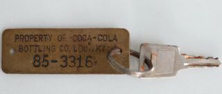 Vintage Coca Cola Key And Brass Property Keytag Louisville Ky Sign