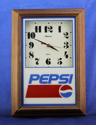 Vintage Pepsi Wood Wall Clock Store Display Man Cave Sign By Hanover - 14 1/2 " H