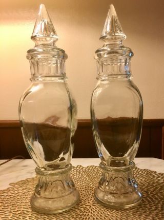 2 Vintage Clear Glass Apothecary Jar With Spire Lid Wheaton Glass 13 " Tall