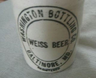 Washington Bottling Co.  WEISS BEER Stoneware Bottle Baltimore,  MD. 2
