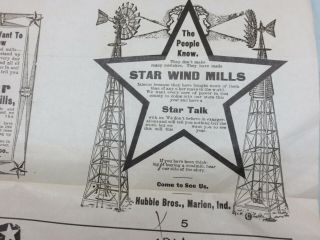 Antique Large 24 " Star Windmill Dealer Advertising Poster Flint Walling Indiana