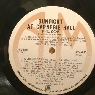 PHIL OCHS Gunfight At Carnegie Hall LP A&M SP - 9010 rare orig Canada NM 4