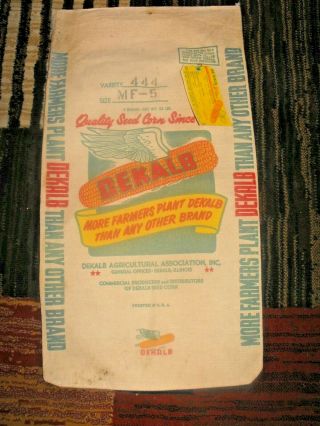 Vintage Dekalb Seed Corn Sack Bag Flying Ear Of Corn 1960 Blackhawk Iowa Tag