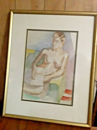 Antique Art Deco Era Nude Painting Woman Female Model Writing A Letter