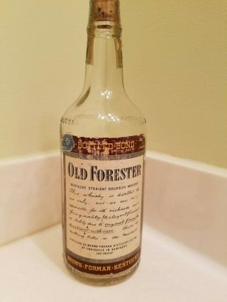 Antique Old Forester Whiskey Labeled 4/5 Quart Bottle