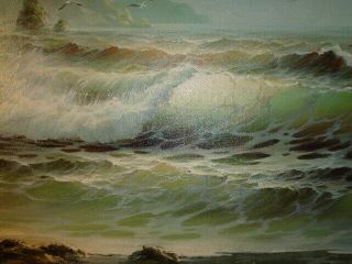 1982 Keith Layton Signed Seascape Scene W/ Lighthouse & Waves Crashing (24 by 36 6