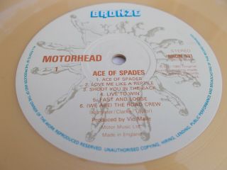 Motorhead - The Ace Of Spades,  1980 Gold Coloured Vinyl Pressing,  Bron 531,  Rare Lp
