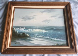 Vintage 1987 Framed Signed Stevens Seascape Ocean Oil Painting 20x16