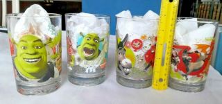 2007 Dreamworks McDonald ' s Shrek The Third Set of 4 Drinking Glass Tumblers 4
