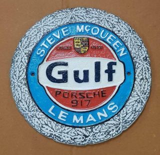 Cast Iron Wall Sign - Gulf Le Mans Steve Mcqueen Porsche 917 - 24cm X 24cm