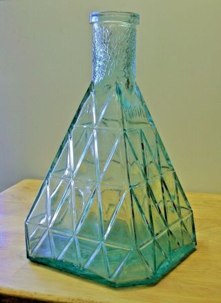 Vtg Mcm Antique Puritas Aqua Blue Green Glass Water Wine Decanter Bottle Deco