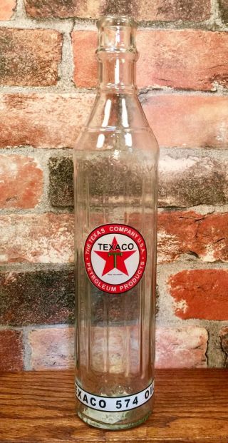 Texaco 1 Qt.  Tall Glass Motor Oil Bottle Without Spout