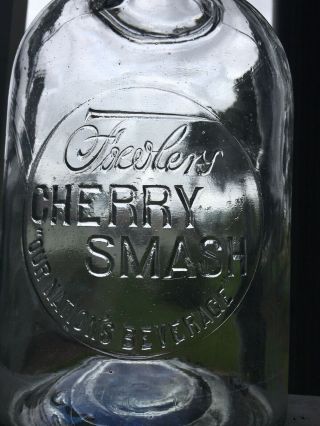 EMBOSSED FOWLER ' S CHERRY SMASH SYRUP GLASS ADVERTISING JAR JUG SODA POP BOTTLE 2