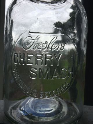 EMBOSSED FOWLER ' S CHERRY SMASH SYRUP GLASS ADVERTISING JAR JUG SODA POP BOTTLE 3