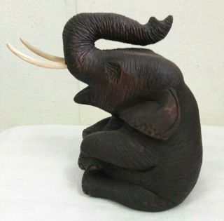 Hand Carved Teak Wood Wooden Thai Elephant Home Decor Sculpture Crafts Handmade