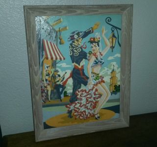 Vintage Framed Paint By Number Flamenco Dancers 12 X 16 50s 60s Era