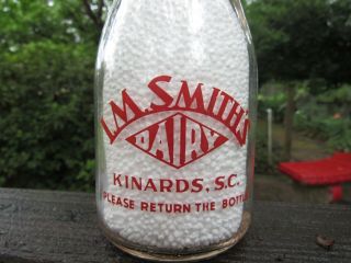 SC I.  M.  Smith Dairy Kinards South Carolina Color Label Pint Milk Bottle 2
